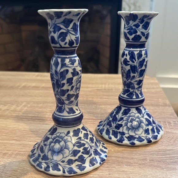 Vintage Porcelain Chinoiserie Candlestick Holders [pair]